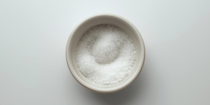 Bowl of Sea Salt Isolated on White in Top View