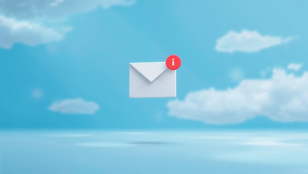 Email Icon with Notification Bubble Floating in a Clear Sky