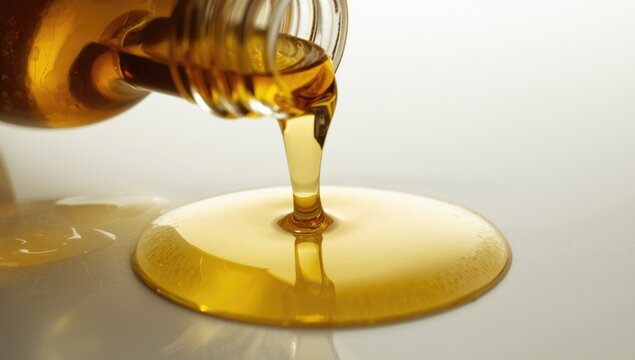 Pouring Honey from a Jar on a Reflective Surface with Soft Lighting