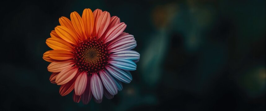 Vibrant Daisy Flower in Gradient Colors Against Dark Background