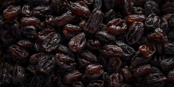 Dried Raisins Piled Together with Rich Dark Color and Texture