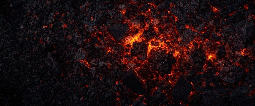 Glowing Lava Rocks in Dark Surroundings with Fiery Embers