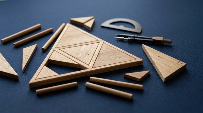 Wooden Geometry Puzzle Pieces and Tools