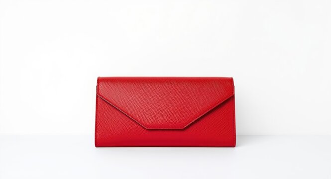 Red Leather Clutch Wallet Isolated on White Background