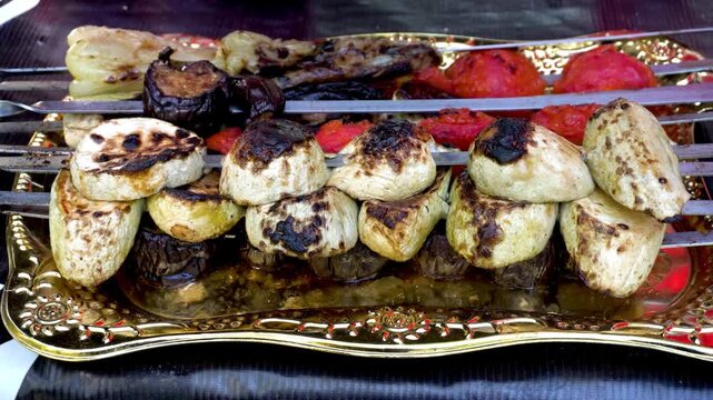Vegetarian skewers with grilled vegetables