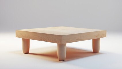 Fototapeta premium Minimalist Wooden Coffee Table with Rounded Legs Isolated on White