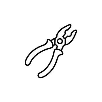 Minimal line art icon depicting a pair of pliers for gripping and cutting wire.