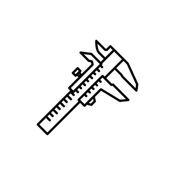 Clean line art icon of a vernier caliper tool for precise thickness measurement.