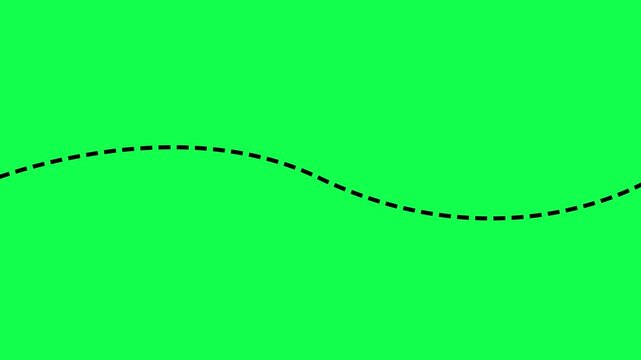 Abstract dotted line loop animation on green background. Animation of a path from one point to another point goal concept. Goal navigation route, straight dashed line motion graphic