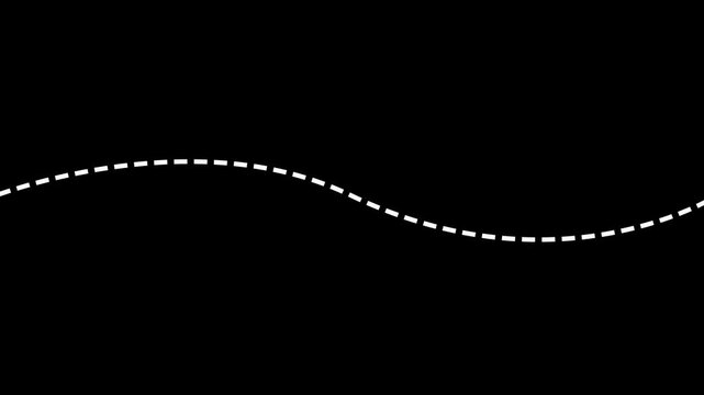 Abstract dotted line loop animation on black background. Animation of a path from one point to another point goal concept. Goal navigation route, straight dashed line motion graphic