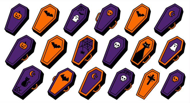 Collection of halloween coffins with spooky motifs vector silhouette