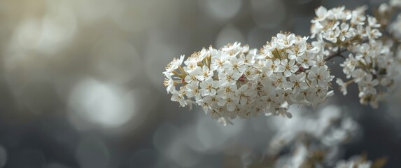 Fototapeta premium Delicate White Blossoms against a Soft Bokeh Background in Gentle Light