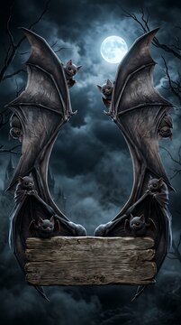 Spooky Helloween Bat Wing Frame Border Design for Mystical Night Decorations