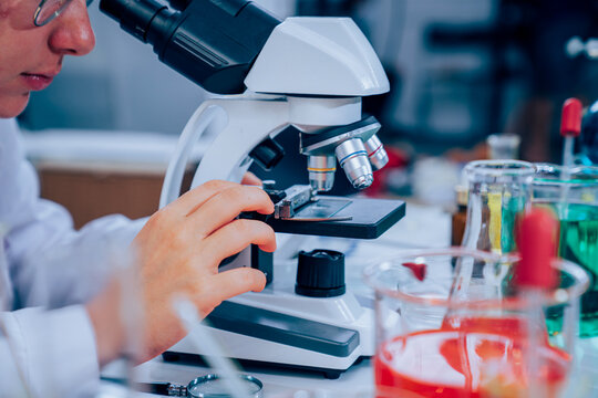 Scientist or researchers working in science laboratory, medical technology research work, science laboratory research and development concept.