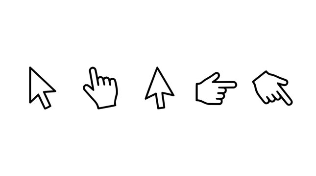 Mouse set with flat design icons featuring computer mouse, wireless device, and ergonomic shapes with cursor symbol and scroll wheel
