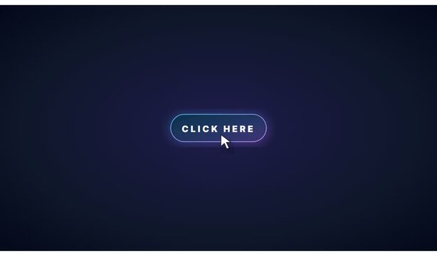 Glowing neon button click here button animation. Animated call to action button glowing with neon light
