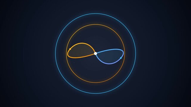 Abstract illustration of an infinity symbol with glowing orbital rings on a dark background.