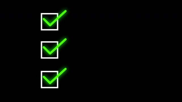 box checkmark for task complete, checklist green tick in box checkmark on transparent background, 4k video