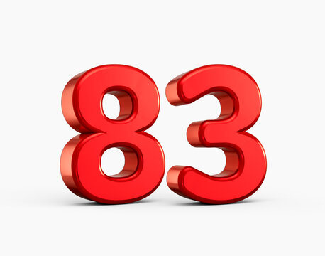 ,Elegant red metallic number 83 with clean shape and realistic lighting, 3D illustration.