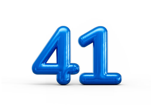 Shiny blue metallic balloon number 41 for birthday or anniversary. 3d illustration