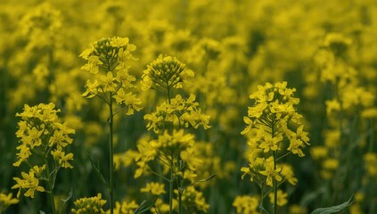 Fototapeta premium Vibrant Yellow Flowers Blooming in a Lush Field on a Sunny Day
