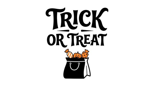 This captivating halloween typography design features the classic phrase trick or treat in a bold stylized font complemented by an illustrative depiction of a jack