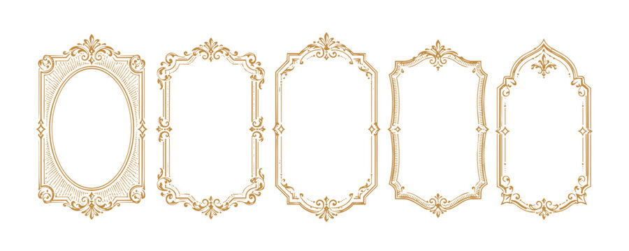 Collection of ornate vintage decorative frames with floral elements.