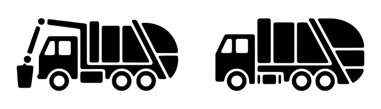 Black and white two garbage collection trucks with different waste lifting mechanisms.