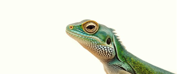 Obraz premium Green Gecko Portrait with Detailed Scales Isolated on White