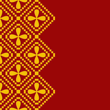 Geometric Yellow Floral Motif on Red Background, suitable for packaging design, or banner