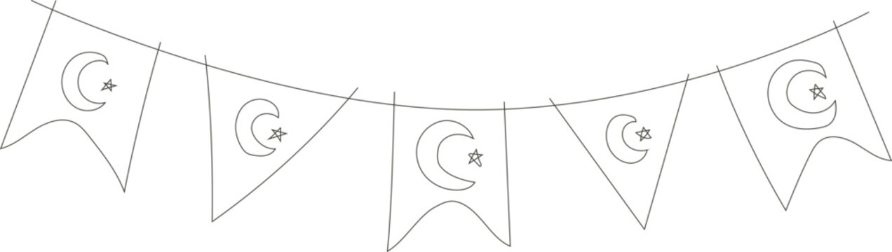 Pakistan bunting featuring a ramadan crescent moon and star festive line art banner.