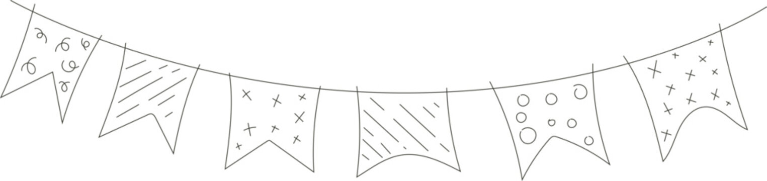 Hand drawn continues line party bunting flags carnival festival celebration festive decoration simple line design.