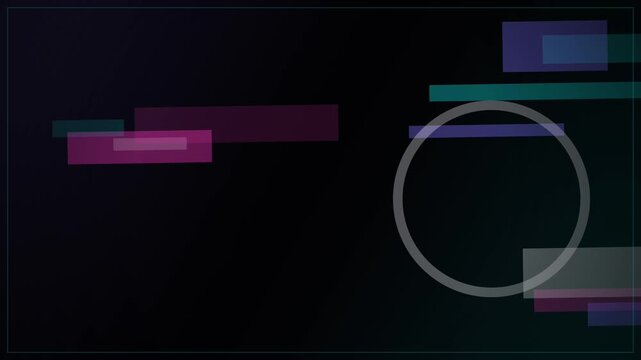 Abstract digital glitch bars flicker and multiply across dark background with circular outline