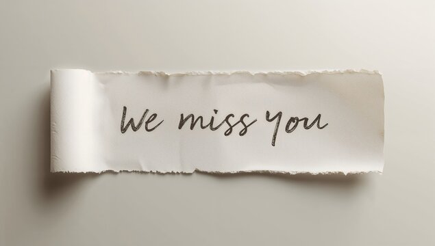 Torn Paper with We Miss You Message on a Neutral Background
