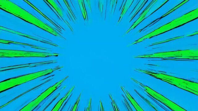 Vibrant Exploding Starburst Motion Graphic with Blue and Green Rays in Cinematic Style