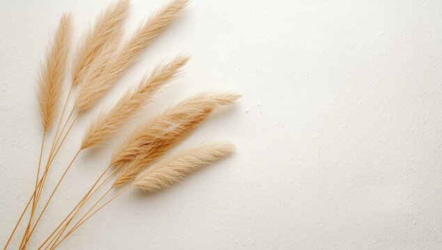 Dried Pampas Grass Stems on a Neutral Background in Minimalist Style