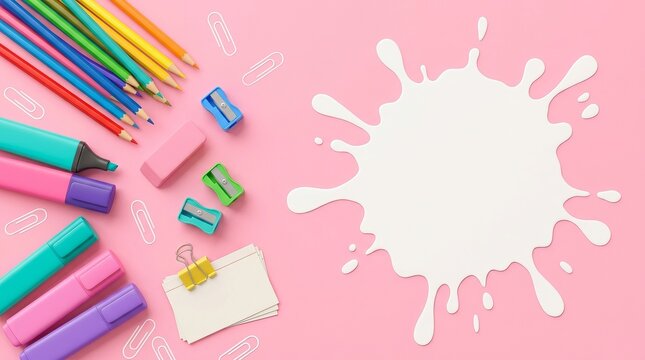 Colorful School Supplies with White Copy Space