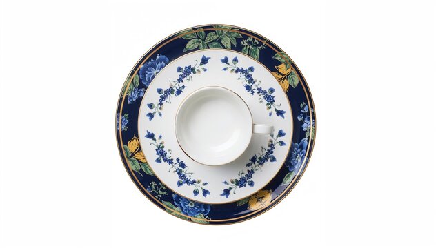 Floral Patterned Tea Cup and Saucer Set on White Background