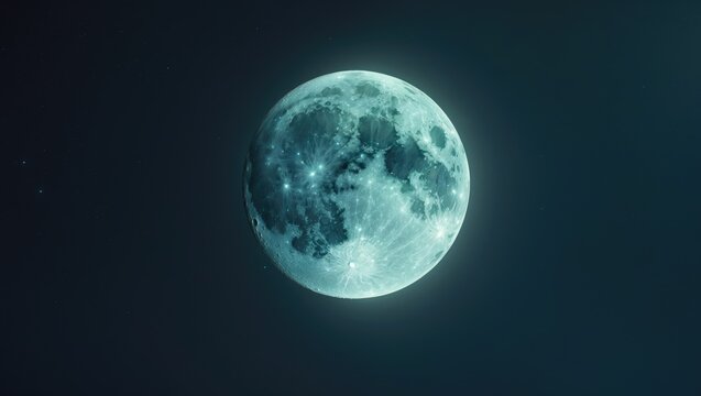 Glowing Full Moon in a Starry Night Sky