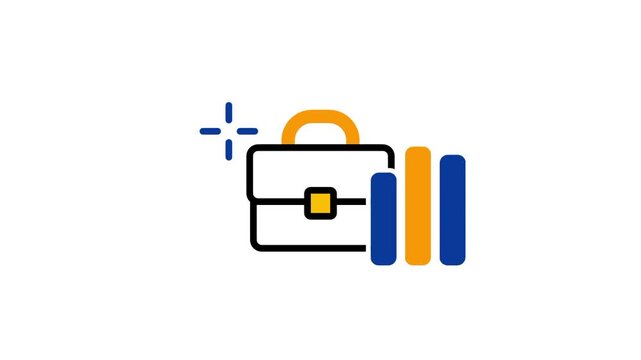A briefcase icon paired with a rising blue and orange bar chart symbolizes steady business growth career success and professional financial progress