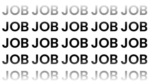 The word job repeated many times in overlapping faded rows forms a busy typographic wall pattern background representing many available job listings