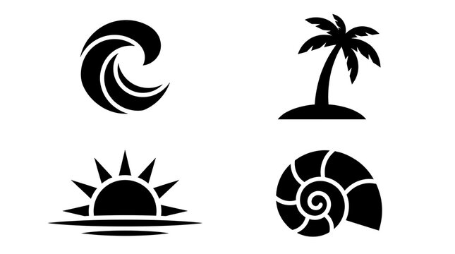 Four minimalist black tropical and summer icons.
