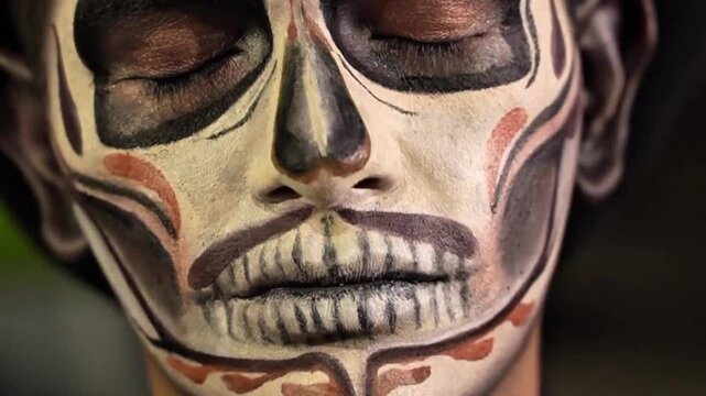 Man with traditional Day of the Dead sugar skull face paint