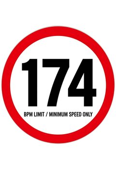 174 bpm limit minimum speed road sign badge for drum and bass dnb music concept