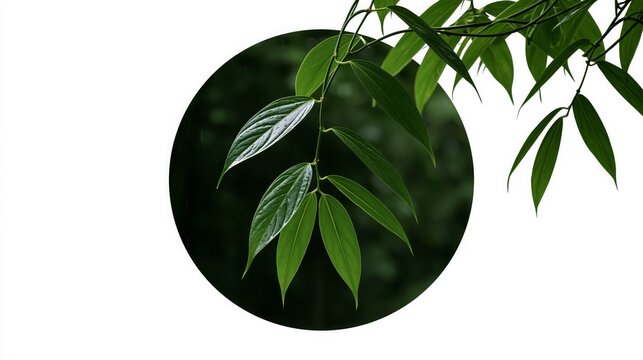 Green leaves on a branch with a dark background  