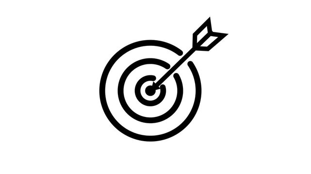 Animated target board icon with an arrow hitting. Targets with red arrows hitting the bullseye, concept of success, goals, strategy, and consistent performance. Selective focus creates depth.