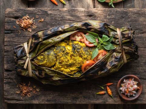 Steamed Carp Pepes in Banana Leaf