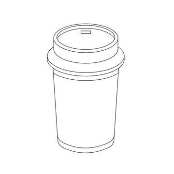 Paper Cup with Lid Outline Icon Illustration on White Background