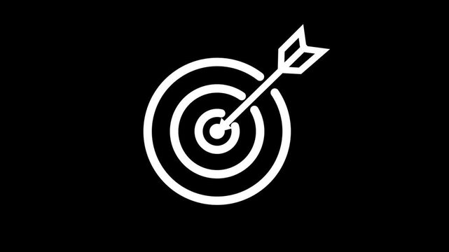Animated target board icon with an arrow hitting. Targets with red arrows hitting the bullseye, concept of success, goals, strategy, and consistent performance. Selective focus creates depth.