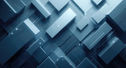 Naklejka premium Abstract Geometric Shapes in Blue Tones with Light Effects